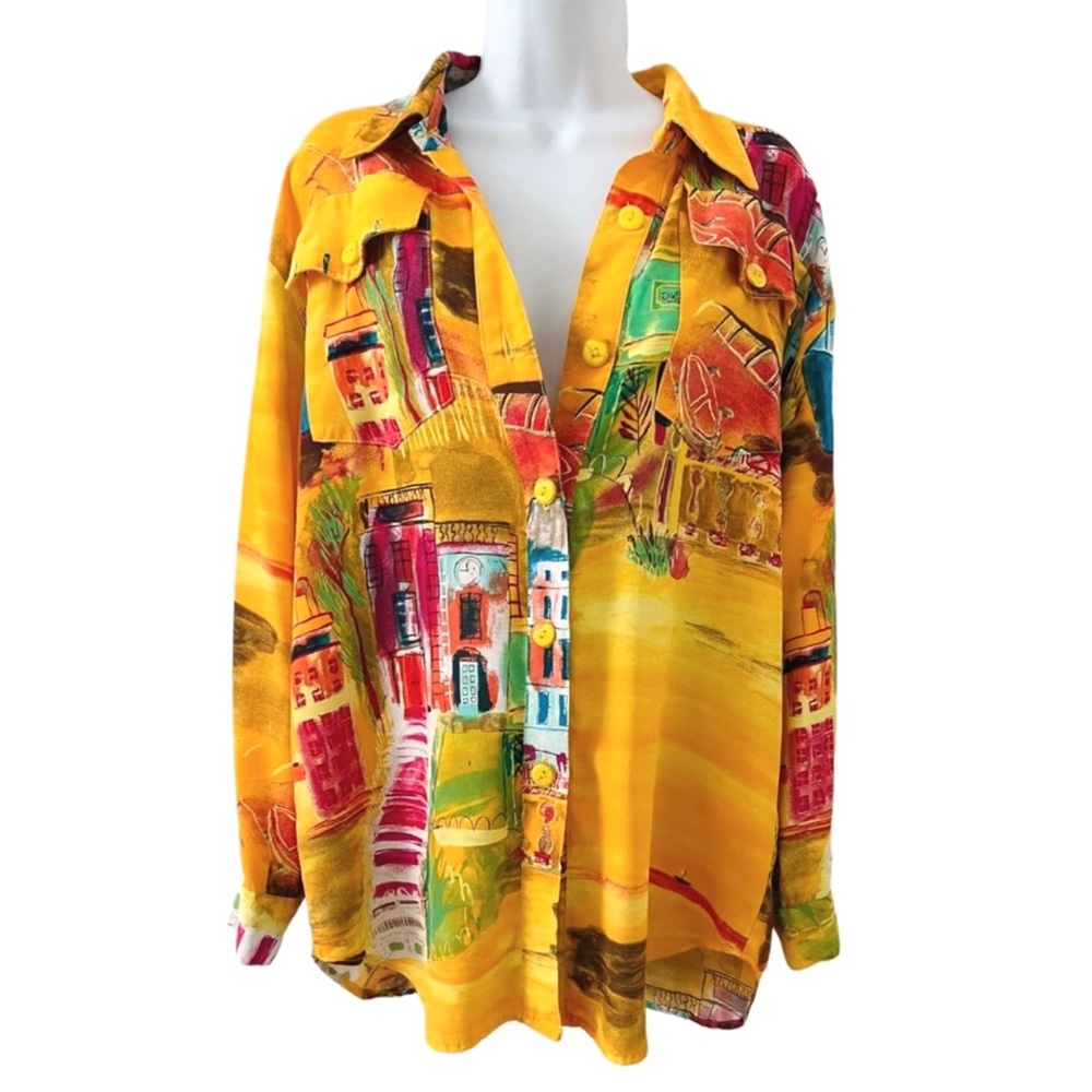 Vintage Saint Germain Paris Oversized Button Up Shirt Artsy Small